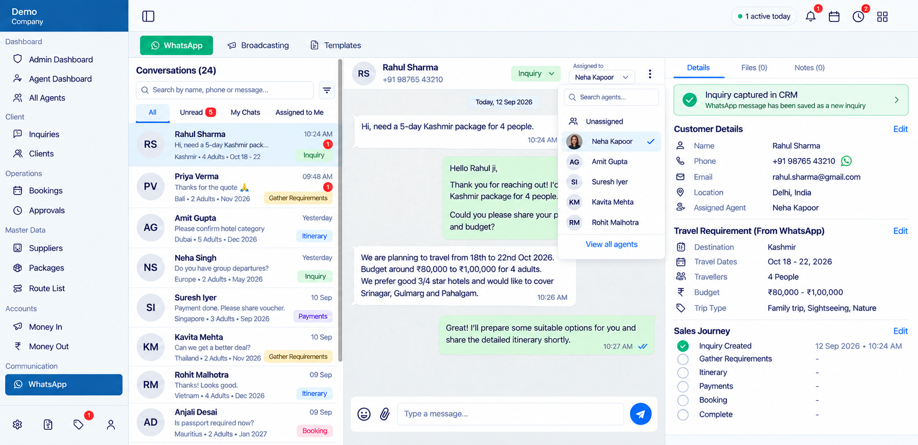 Agent replying via CRM